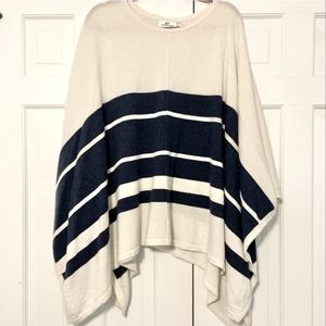Vineyard Vines w/ Cashmere Cream w/ Blue Striped Sweater Poncho in Frost, XS/S